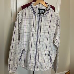 Like New COR 3 Ivory Zip-Up Windbreaker Pleated Jacket Hooded  Men’s